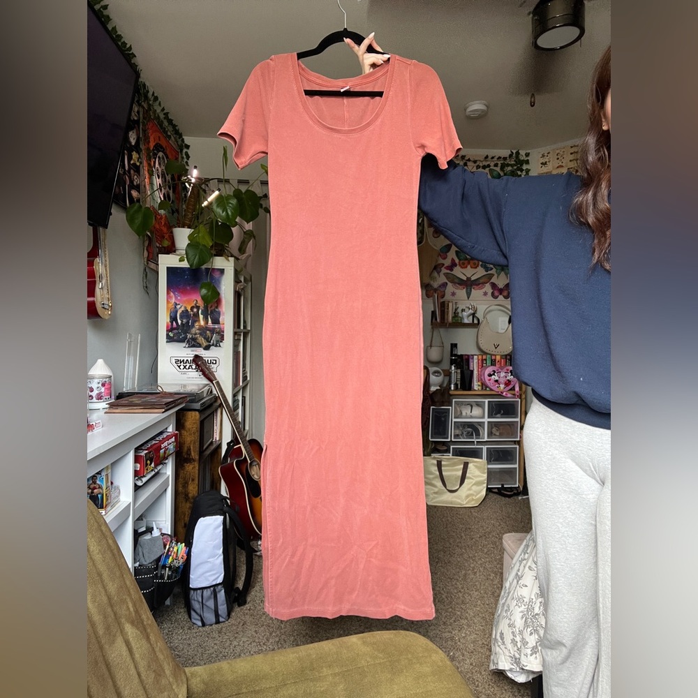 Old Navy Pink Sheath Maxi Dress Short Sleeve